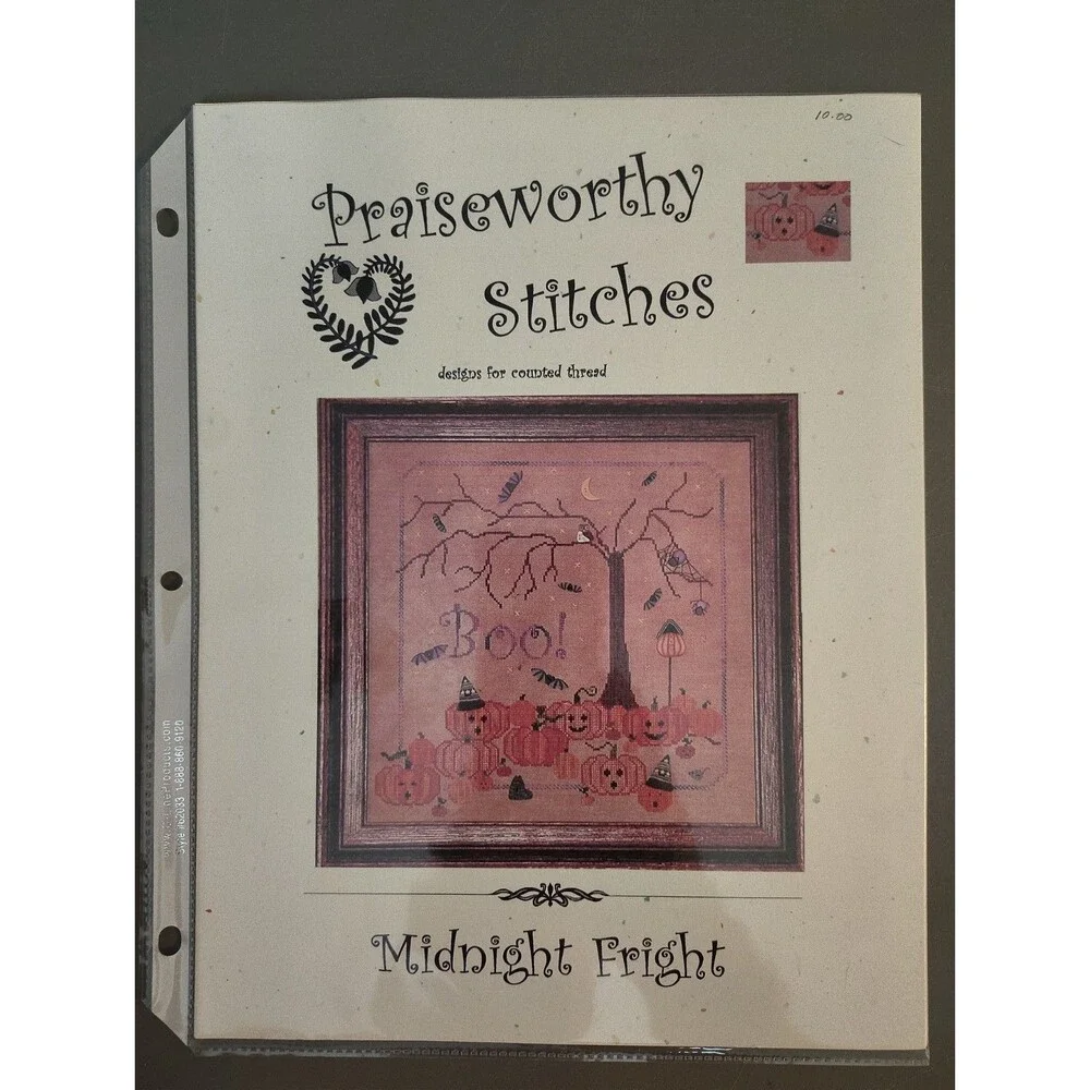 Praiseworthy Stitches MIDNIGHT FRIGHT Halloween Cross Stitch Pattern OOP Chart
